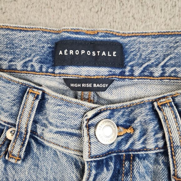 Womens Size 8S  Blue High Rise 90's Baggy Aeropostle Jeans Ripped Grunge Pants - Picture 8 of 9